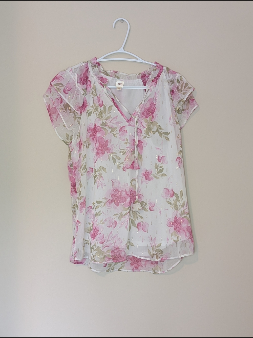 Autres Filles Sheer Floral Pink Tie-Front Blouse - Women, Size Small
